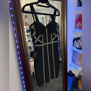 Bebe bandage dress with beading and cutouts -size S